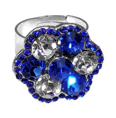 Blue and White Studded Adjustable Ring