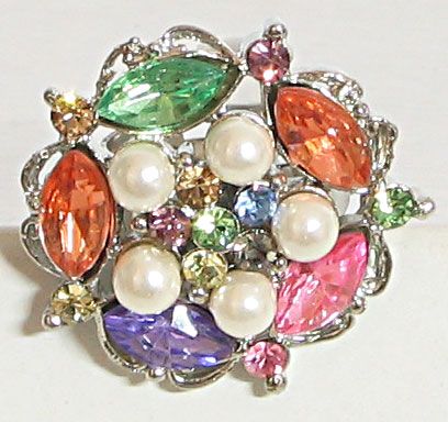 Spring - Multicolor Stone and Pearl Bead Adjustable Ring