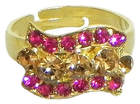 Magenta and Brown Stone Studded Adjustable Ring