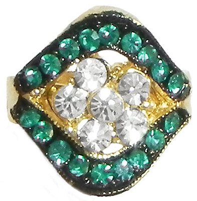 Cyan and White Stone Studded Adjustable Ring