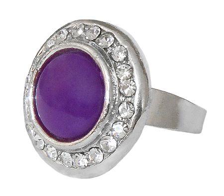 White and Dark Purple Stone Setting Metal Ring
