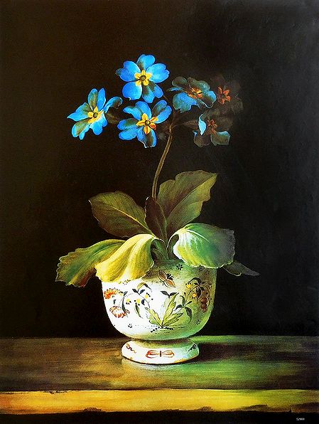 Blue Flowers in a Ceramic Pot