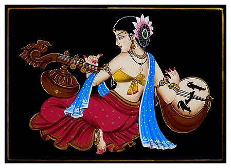 Lady Playing Veena - Nirmal Painting on Wood