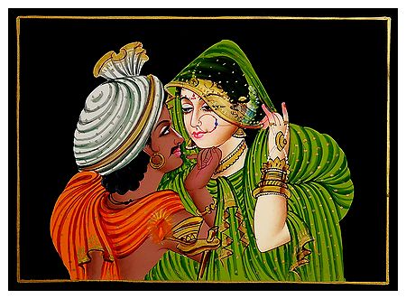 Newly Wed Couple - Nirmal Painting on Wood