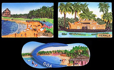 Beaches of Goa and Houseboat of Kerala - Set of Three Magnets