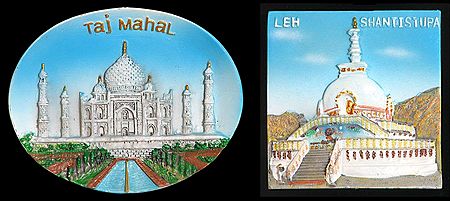 Buddhist Shanti Stupa of Leh and Taj Mahal - Set of Two Magnets