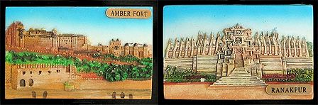 Amer Fort in Jaipur and Ranakpur Jain Temple in Rajasthan and India Gate in Delhi - Set of Two Magnets