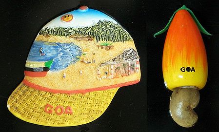 Landscape of Goa Beach on a Cap and Cashewnut Fruit - Set of Two Magnets