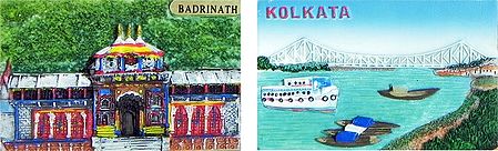 Badrinath and Howrah Bridge of Kolkata - Set of Two Magnets