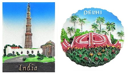 Qutab Minar and Jantar Mantar in Delhi - Set of Two Magnets