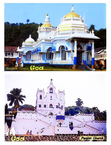 Mangesh Temple and Panjim Church - Set of 2 Magnets