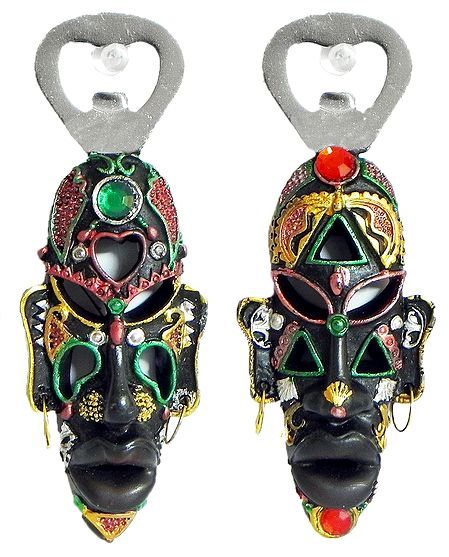 Pair of Tribal Mask with Magnet and Bottle Opener