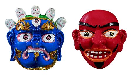 Mahakal  and Tribal Mask - Set of 2 Magnet