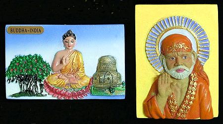 Buddha and shirdi Saibaba - Set of Two Magnets