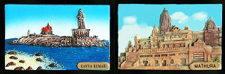 Vivekananda Rock Temple and Statue of Poet Thiruvallavur in Kanyakumari and Krishna's Birth Place, Mathura - Set of Two Magnets