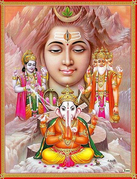 Brahma, Vishnu Shiva and Ganesha