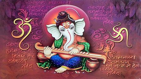Lord Ganesha Playing Veena