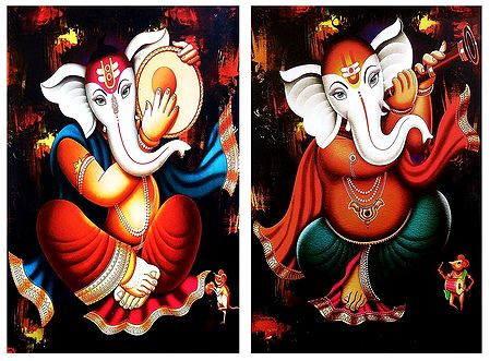 Musician Ganesha - Set of 2 Posters