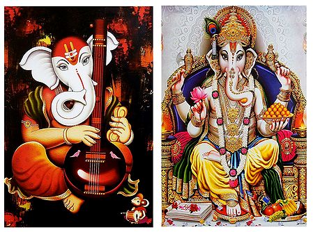 Musician Ganesha and King Ganesha - Set of 2 Posters