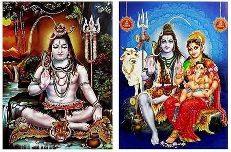 Shiva, Parvati, Ganesha - Set of 2 Glitter Posters