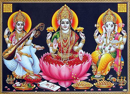 Lakshmi,Saraswati,Ganesha