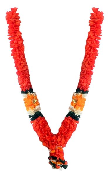 Saffron with White And Green Cloth Garland