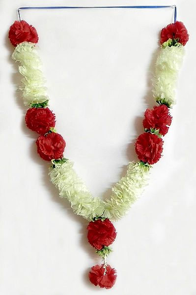White, Red with Green Ribbon Artificial Garland