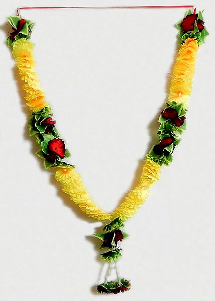 Yellow with Red and Green Ribbon Artificial Garland