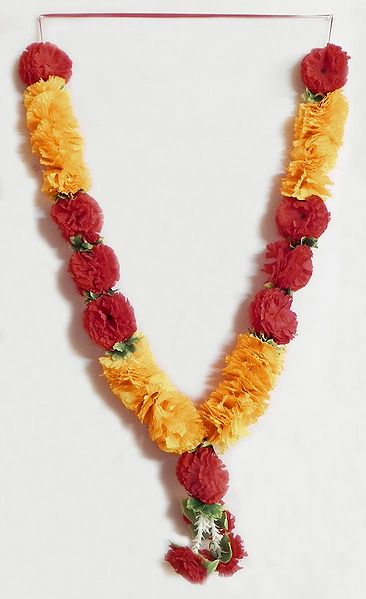 Saffron with Red and Green Ribbon Artificial Garland