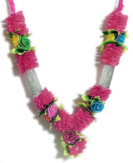 Pink Ribbon Garland with Multicolor Rose