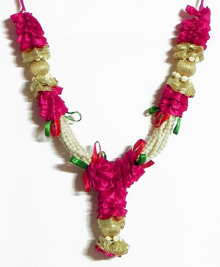 Magenta Ribbon Garland with Beads