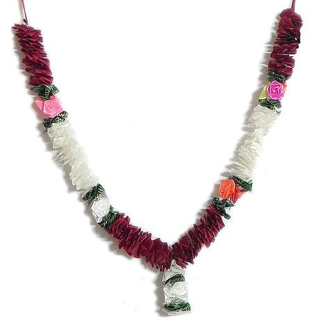 Maroon Ribbon Garland with Multicolor Roses