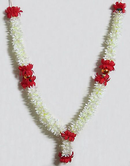 Artificial White Jasmine Garland with Red Rose