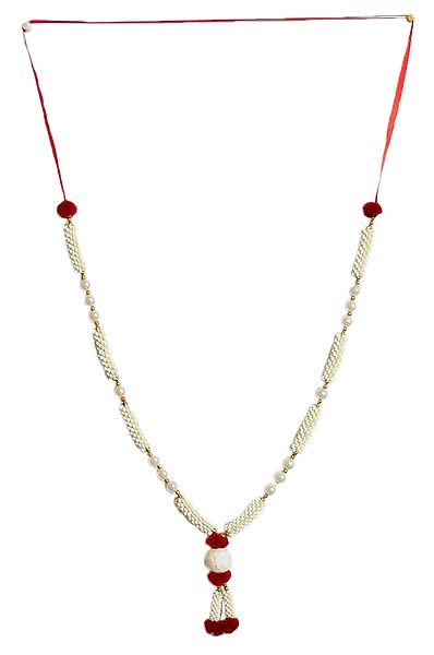 White Bead and Red Woolen Ball Garland