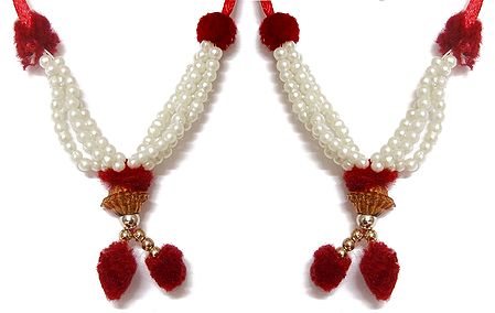 Set of 2 White Beaded Small Garland for Deity