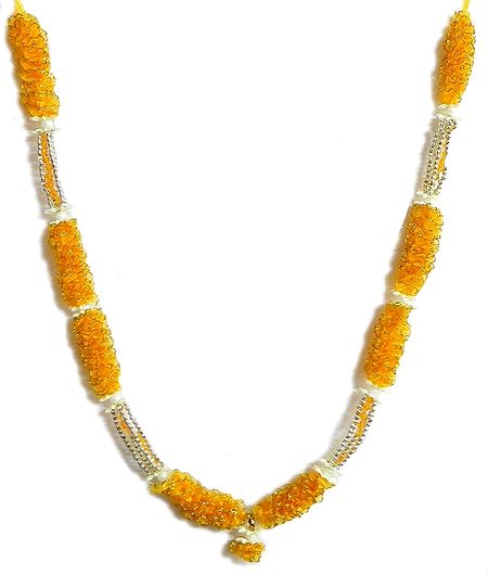 Yellow Ribbon Garland with Silver Color Beads