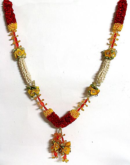 Bead with Yellow and Red Ribbon Artificial Flower Garland