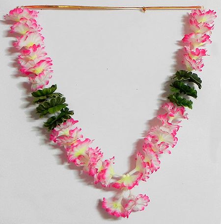White with Magenta Ribbon Artificial Flower Garland
