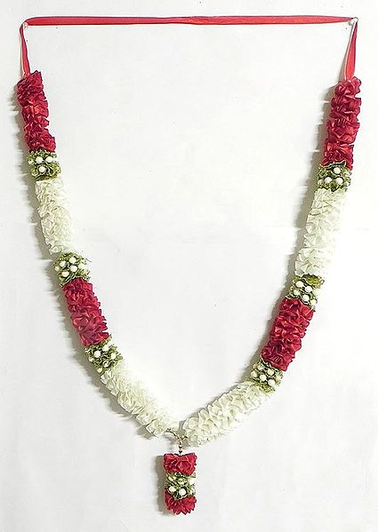 White and Red Ribbon Artificial Flower Garland