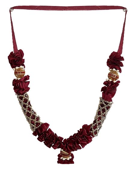 Maroon Ribbon Garland with Beads