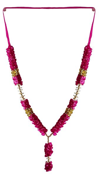 Magenta and Golden Color Satin Ribbon Garland with Beads