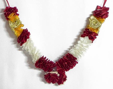White with Red Cloth Garland with Golden Roses