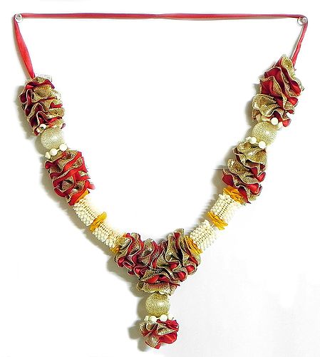 Red and Golden Satin Ribbon Garland with Beads
