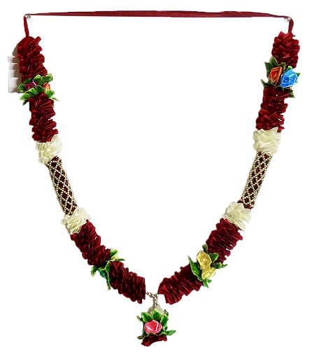 Multicolor Roses with Maroon Cloth Garland