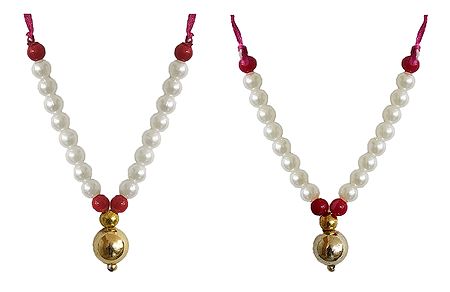 Set of 2 White Bead Garlands for Deity