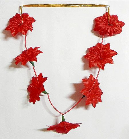 Red Hibiscus Synthetic Ribbon Flower Garland for Goddess Kali