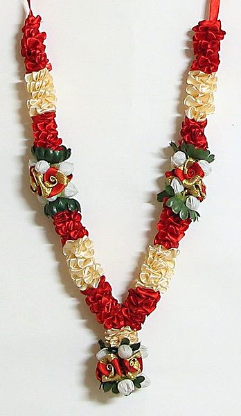 Red, Off White and Green  Artificial Flower Garland