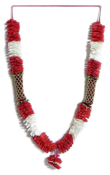 White with Red Ribbon Garland with Beads