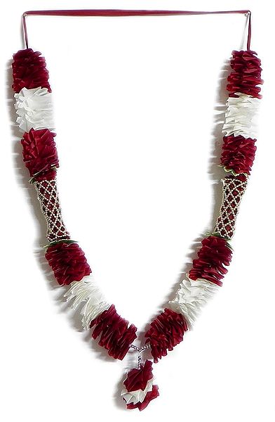 Maroon and White Ribbon Garland with Beads
