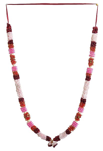 Maroon and Pink Satin Ribbon Garland with Beads